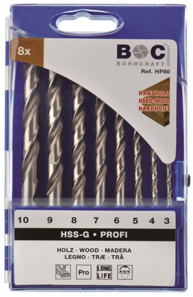 Bild von Holzspiralbohrer Profi HSS-G Kunststoff-Kassette 8-tlg. 3 - 10 x 1,0 mm stg. / HP 80
