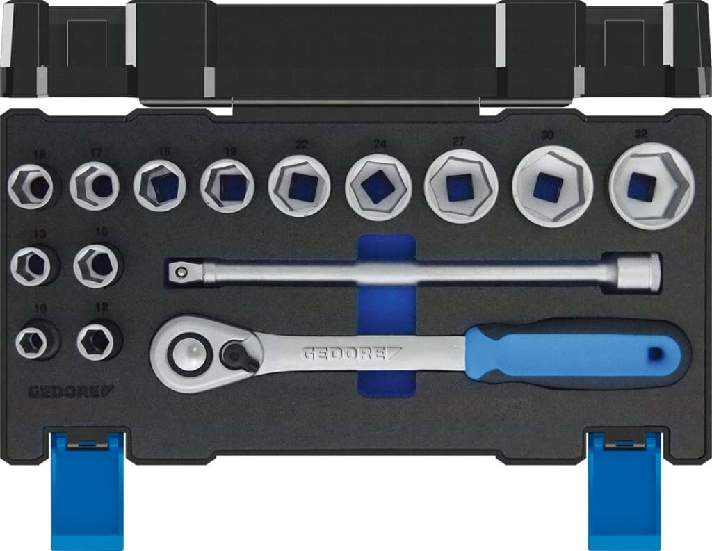 Bild für Kategorie Gedore - Steckschlüssel-Satz 1/2'' 15tlg 6kt 10-32mm - Ratschenkasten - Nusskasten (VPE=1 Stück)