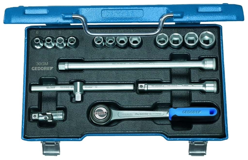 Bild für Kategorie Gedore - Steckschlüssel-Satz 3/8'' 17-tlg 6-kant 6-19 mm - Ratschenkasten - Nusskasten (VPE=1 Stück)