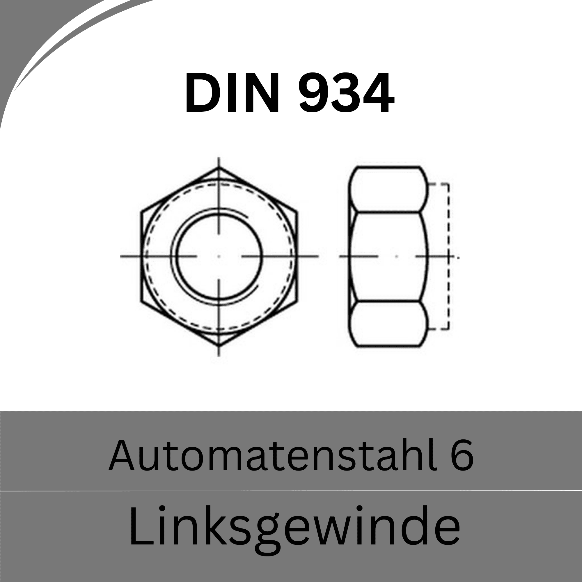 Bild für Kategorie DIN 934 Muttern ➤ Linksgewinde (Automatenstahl 6.)