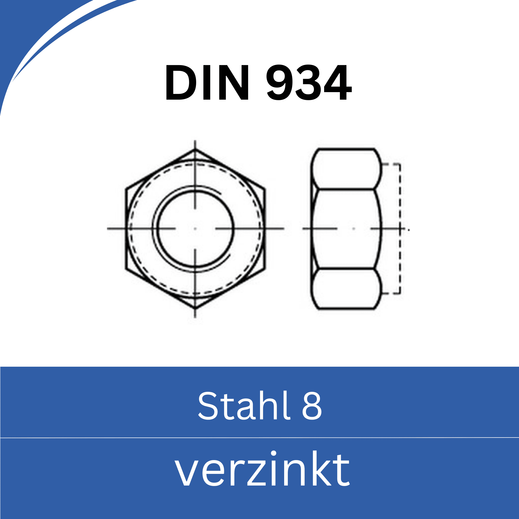 Bild für Kategorie DIN 934 Muttern ➤ Feingewinde (Stahl 8. verzinkt)