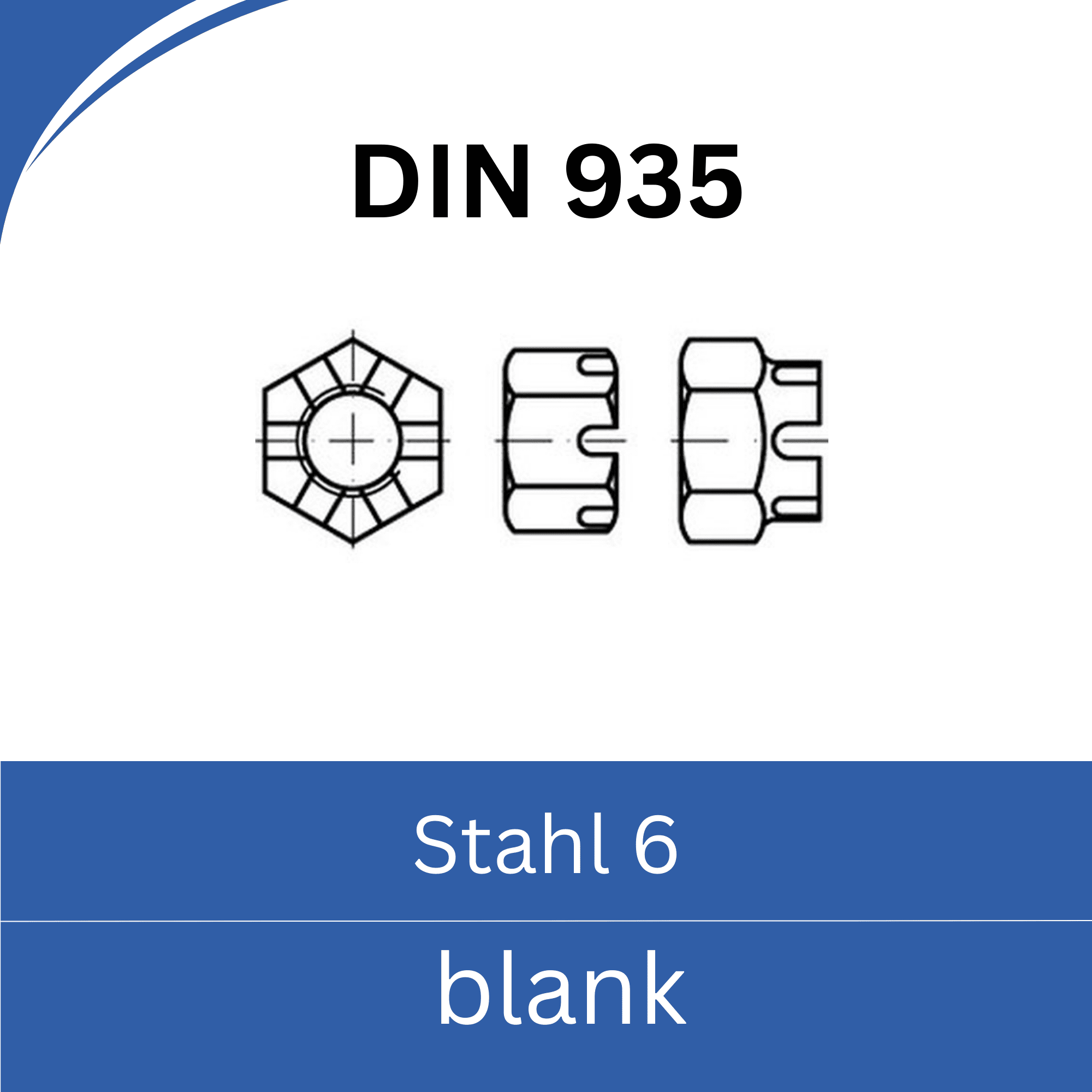 Bild für Kategorie DIN 935 ➤ Kronenmuttern (Stahl 6. blank)