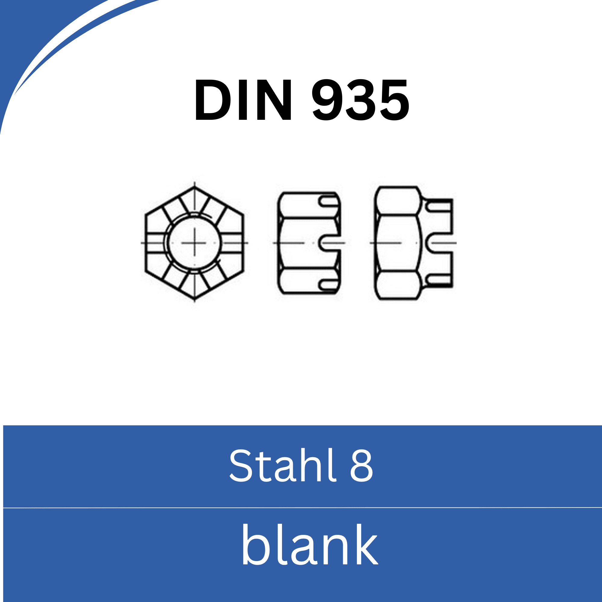 Bild für Kategorie DIN 935 ➤ Kronenmuttern (Stahl 8. blank)