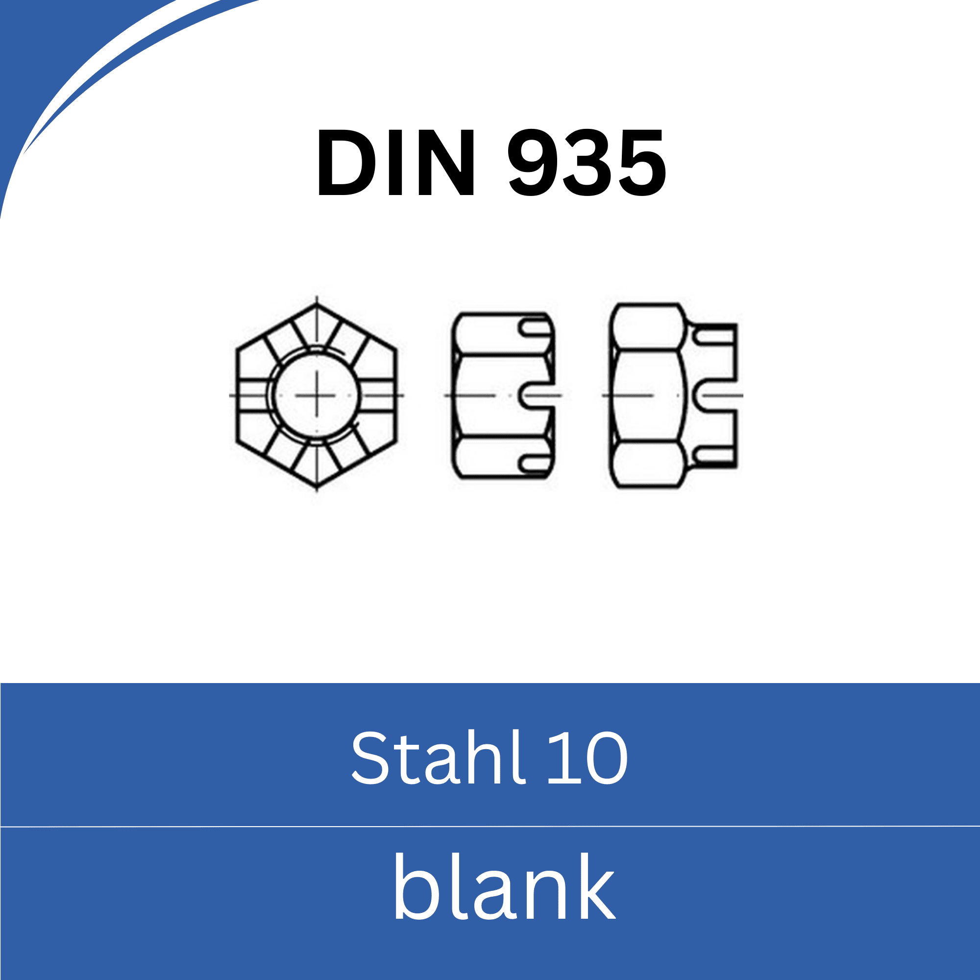 Bild für Kategorie DIN 935 ➤ Kronenmuttern (Stahl 10. blank)