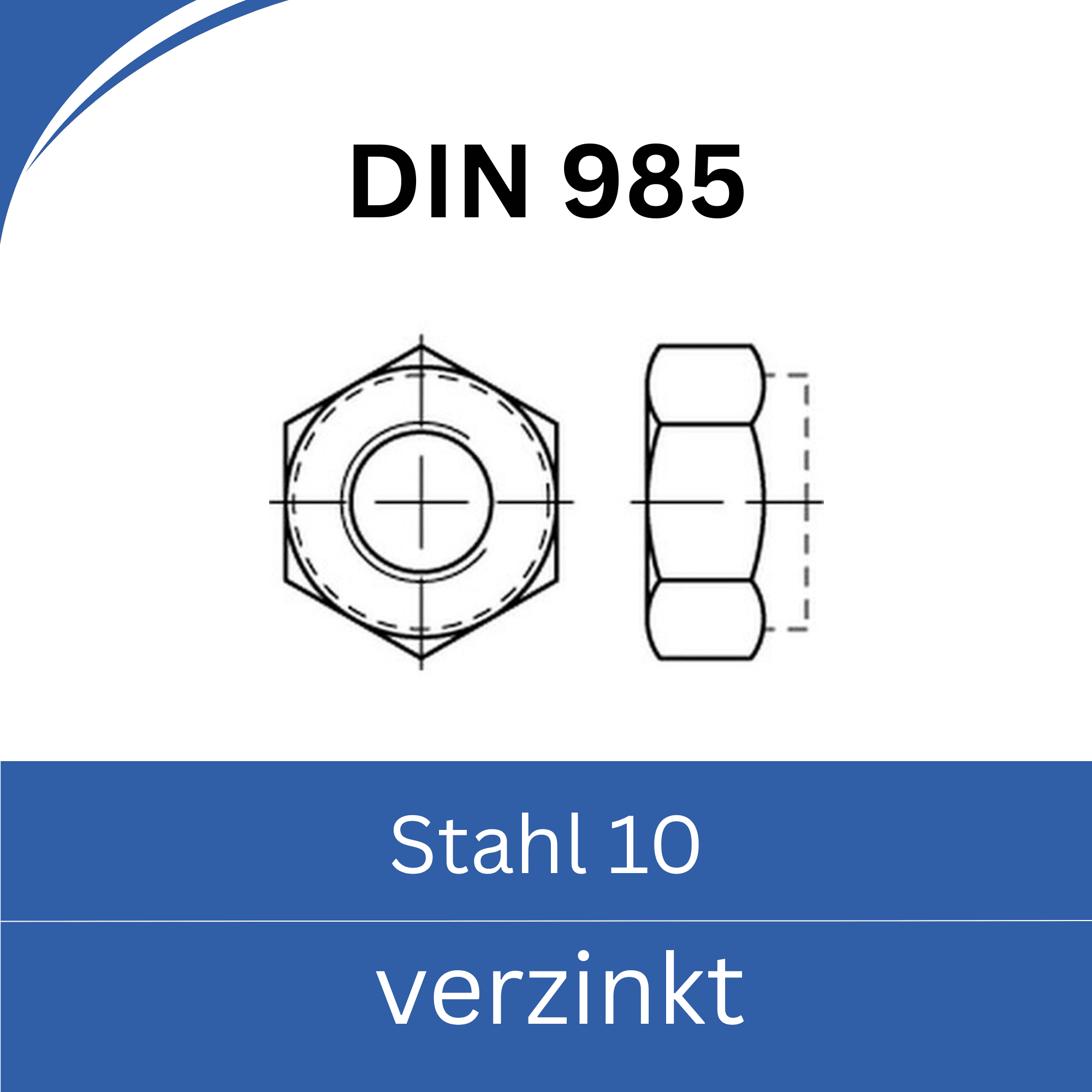 Bild für Kategorie DIN 985 ➤ Sicherungsmutter Kunststoffring (Stahl 10. verzinkt)