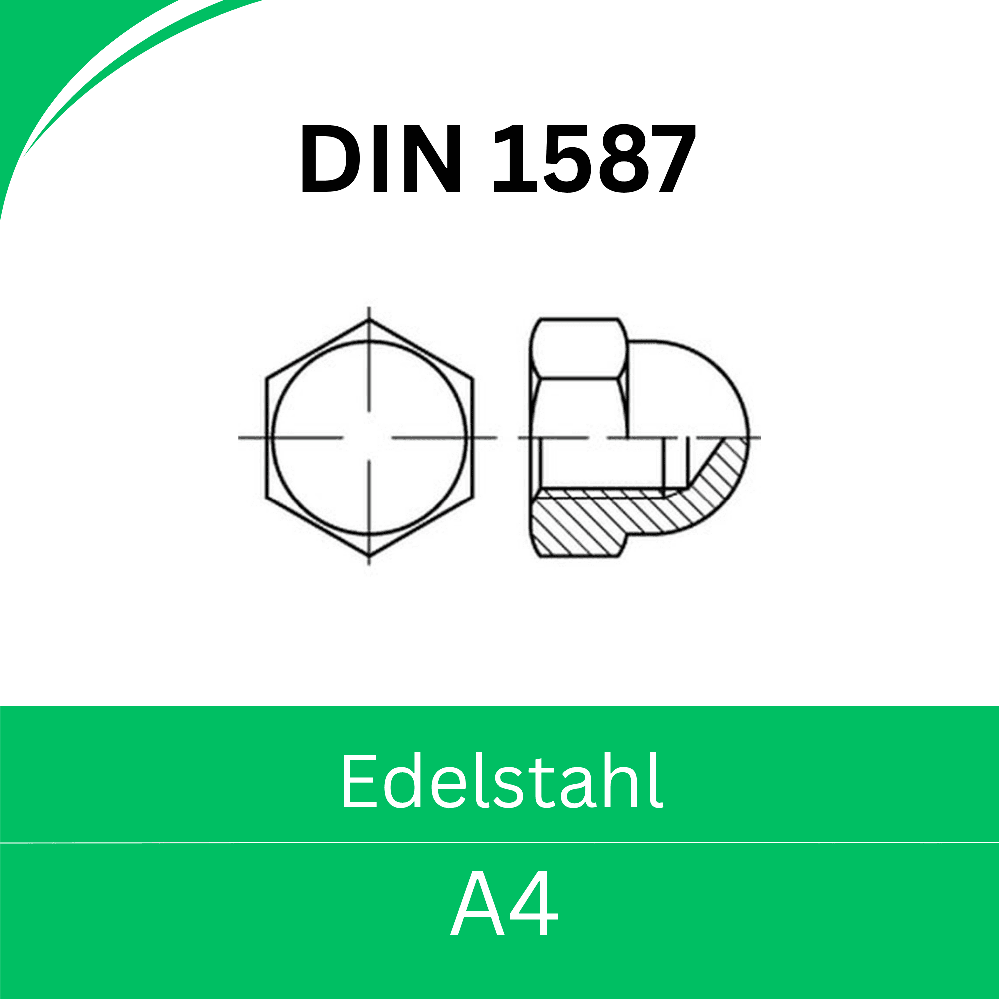Bild von DIN 1587 ➤ Sechskant - Hutmuttern - hohe Form (Edelstahl A4)