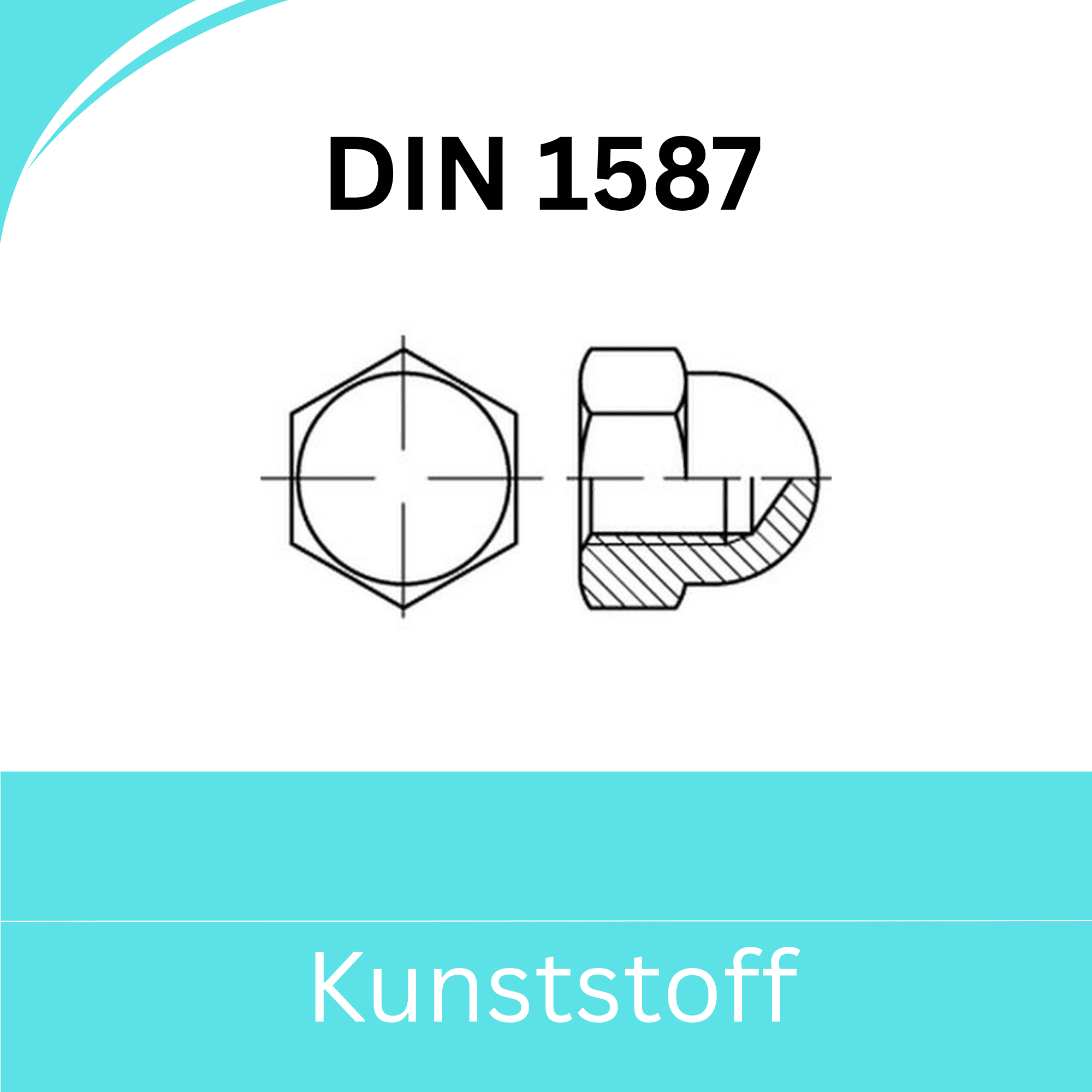 Bild von DIN 1587 ➤ Sechskant - Hutmuttern - hohe Form (Kunststoff)