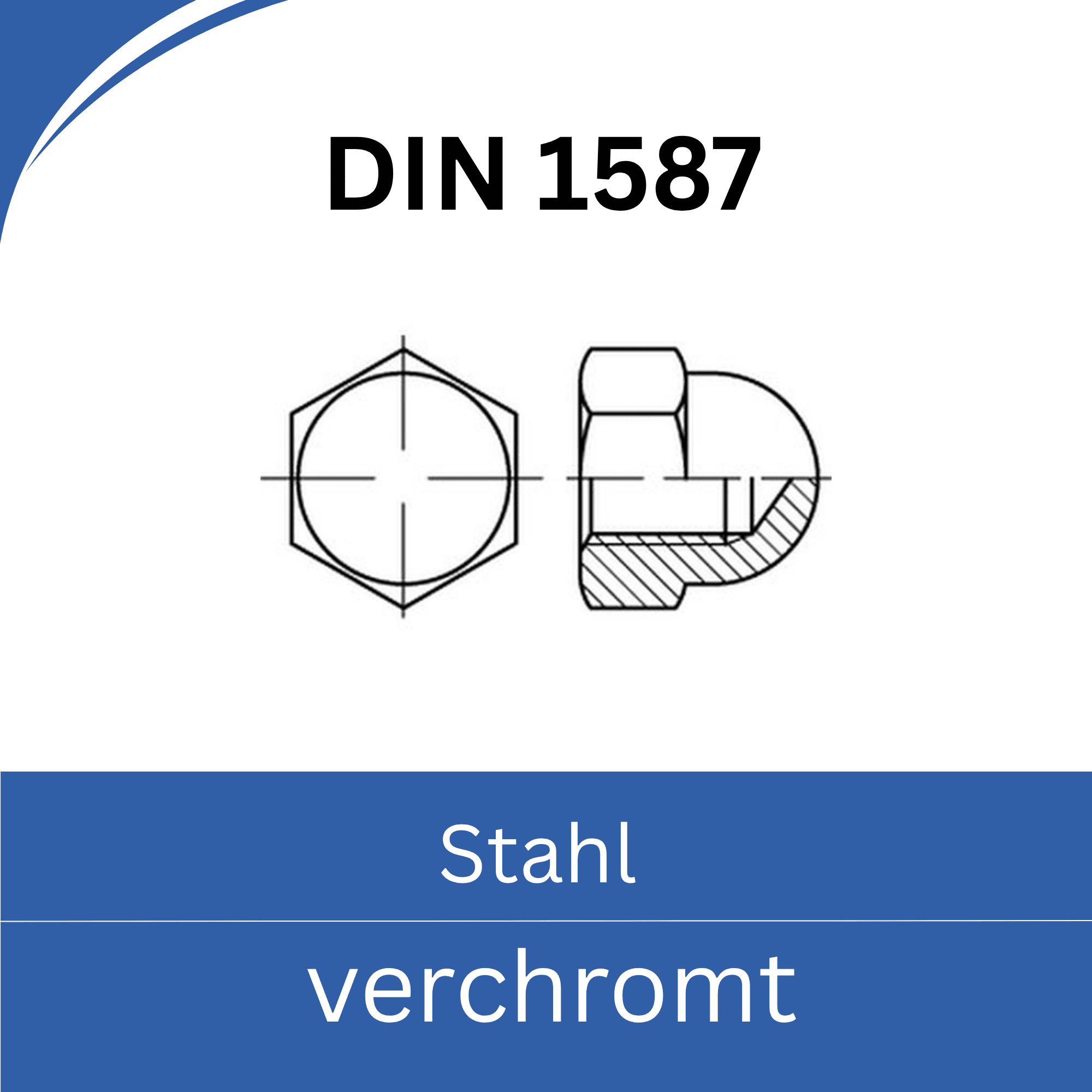 Bild von DIN 1587 ➤ Sechskant - Hutmuttern - hohe Form (Stahl verchromt)