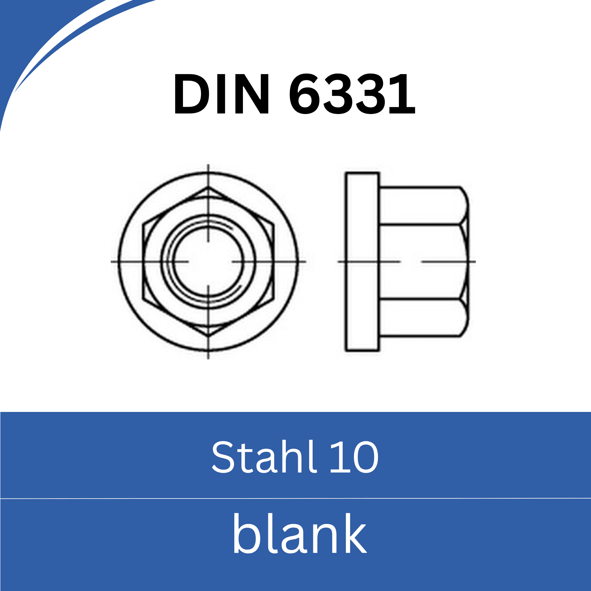 Bild von DIN 6331 ➤ Sechskant - Muttern mit Bund - Höhe 1,5d (Stahl 10. blank)