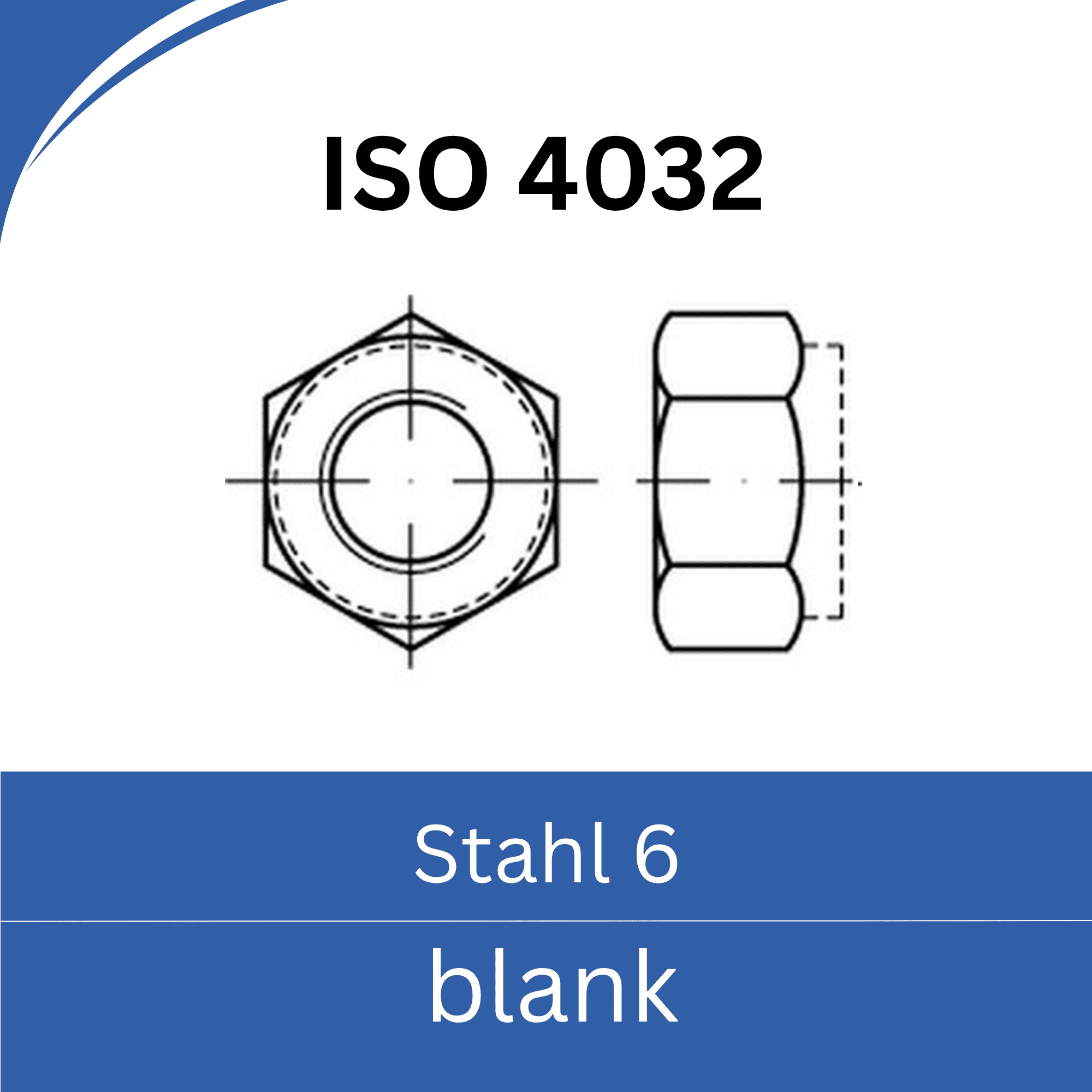 Bild von ISO 4032 Muttern ➤ Linksgewinde (Stahl 6. blank)