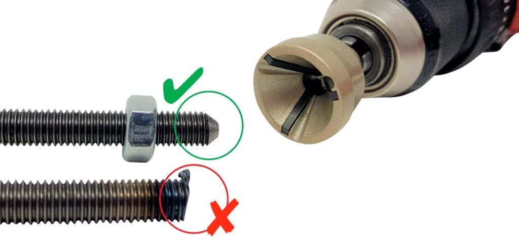 Anwendung: EGR-Entgrater entfernt Grat an abgeschnittener Gewindestange