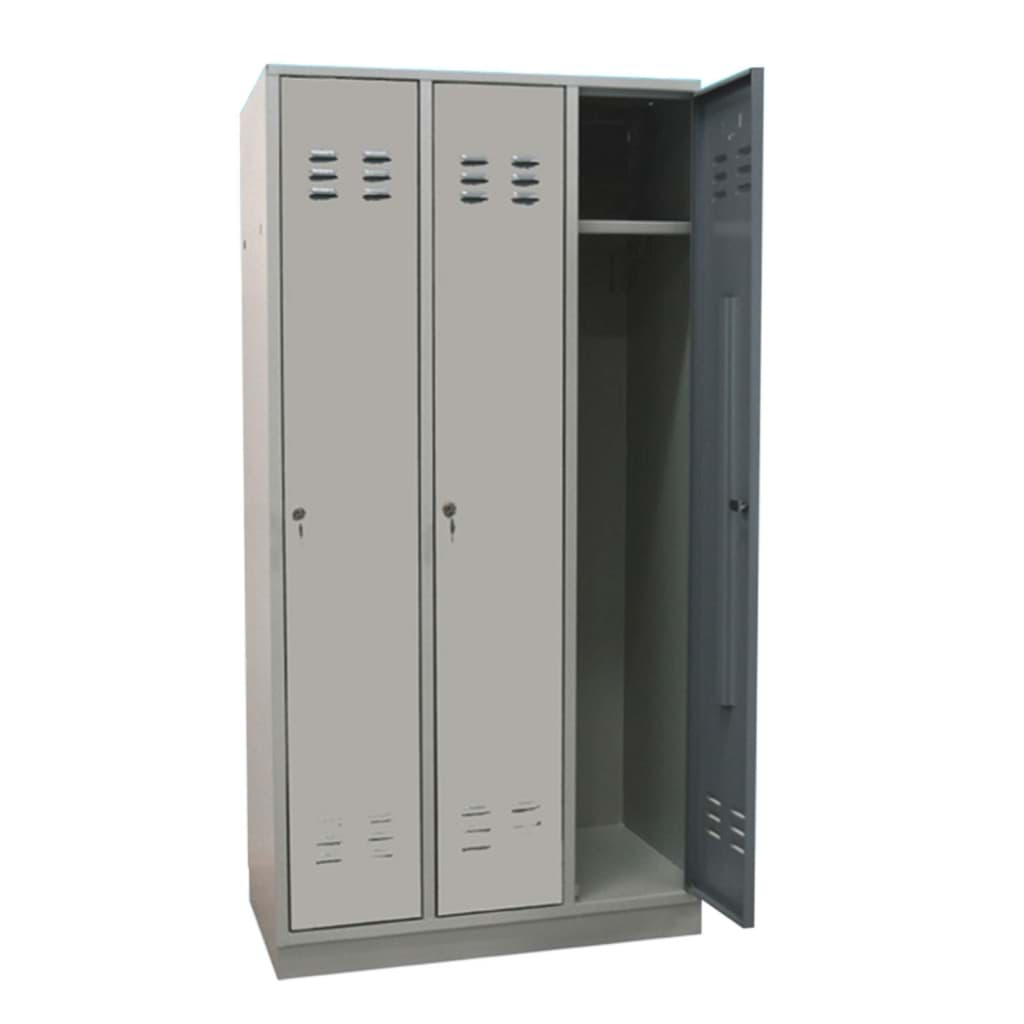 Bild von Garderobenschrank 3-türig / Korpus RAL 7035 / Tür RAL 7035 / Maße:BxTxH = 890mm x 500mm x 1775mm