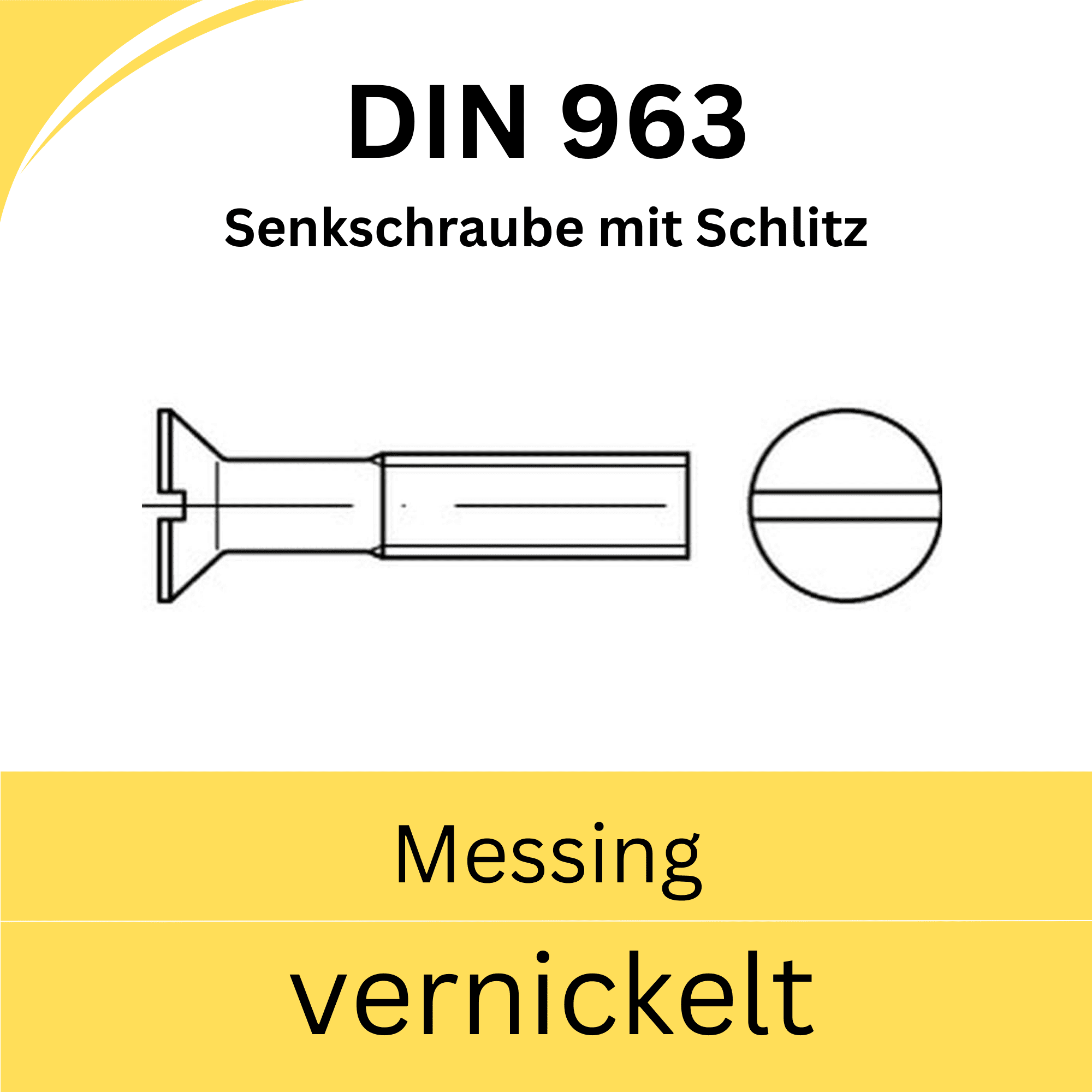 Bild von  ➤ Kategorie: DIN 963 Senkschrauben mit Schlitz (Messing vernickelt)