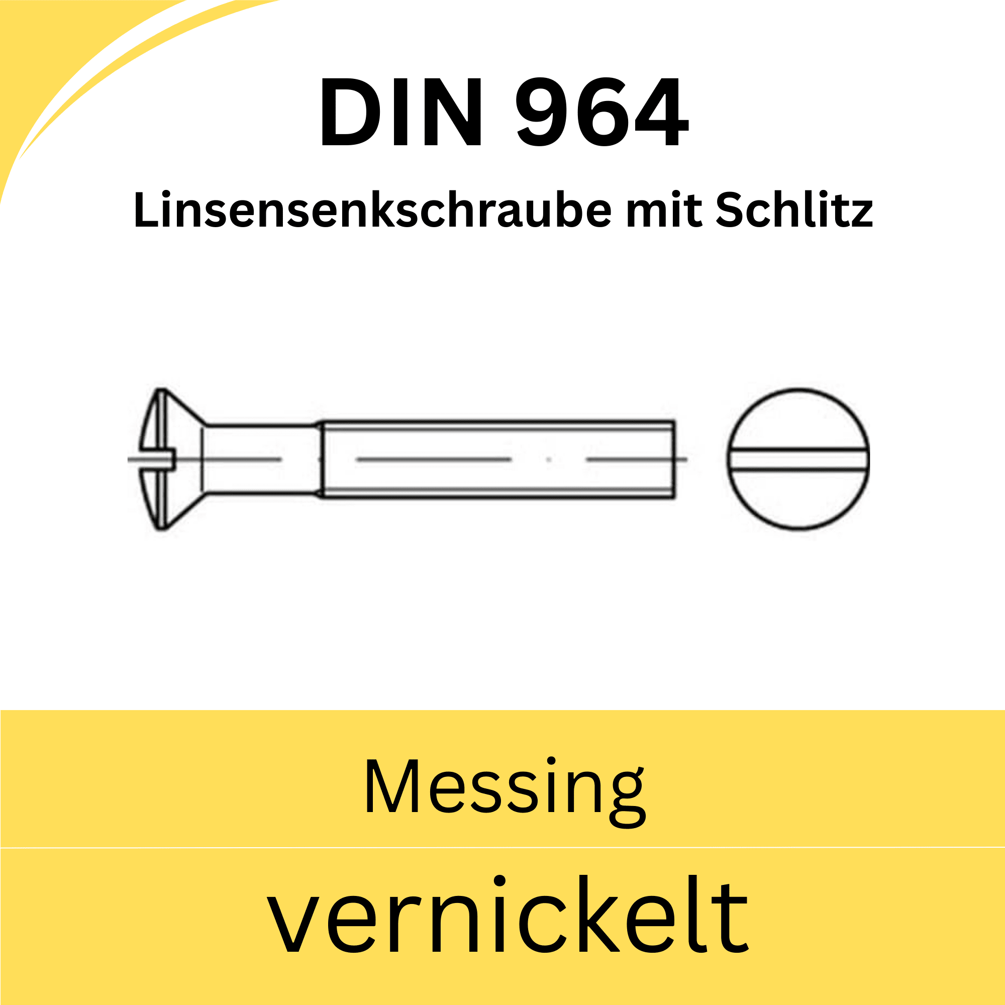 Bild von  ➤ Kategorie: DIN 964 Linsensenkschrauben mit Schlitz (Messing vernickelt)