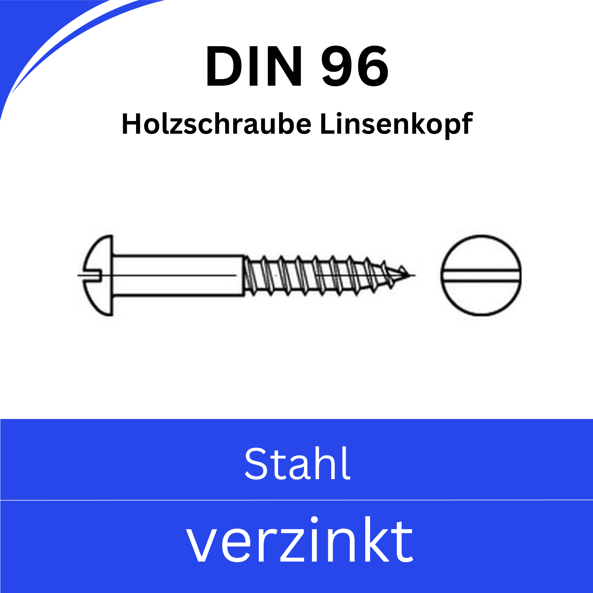 Bild von  DIN 96 Holzschrauben mit Schlitz (Stahl verzinkt)