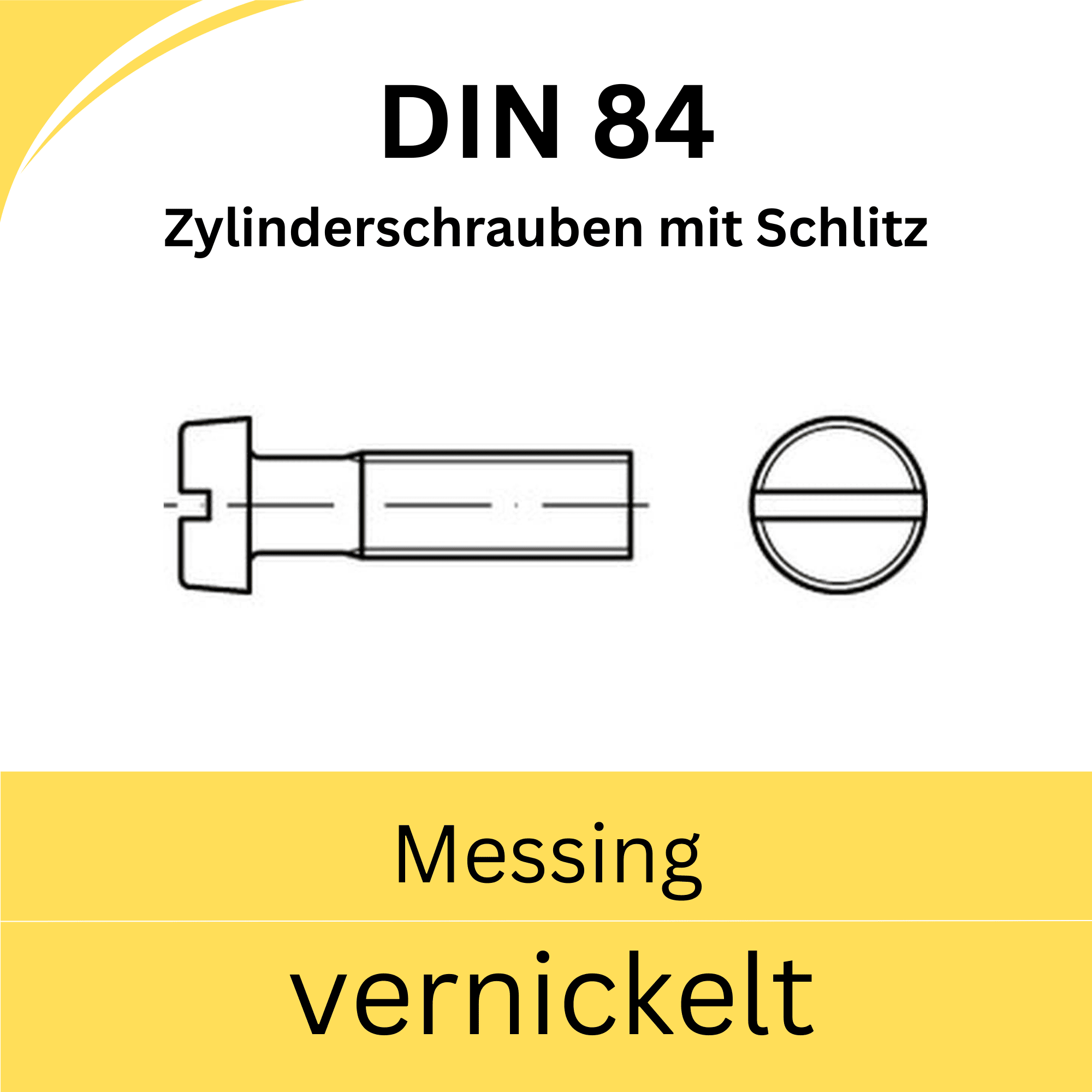 Bild von ➤ Kategorie: DIN 84 Zylinderschrauben mit Schlitz (Messing vernickelt)