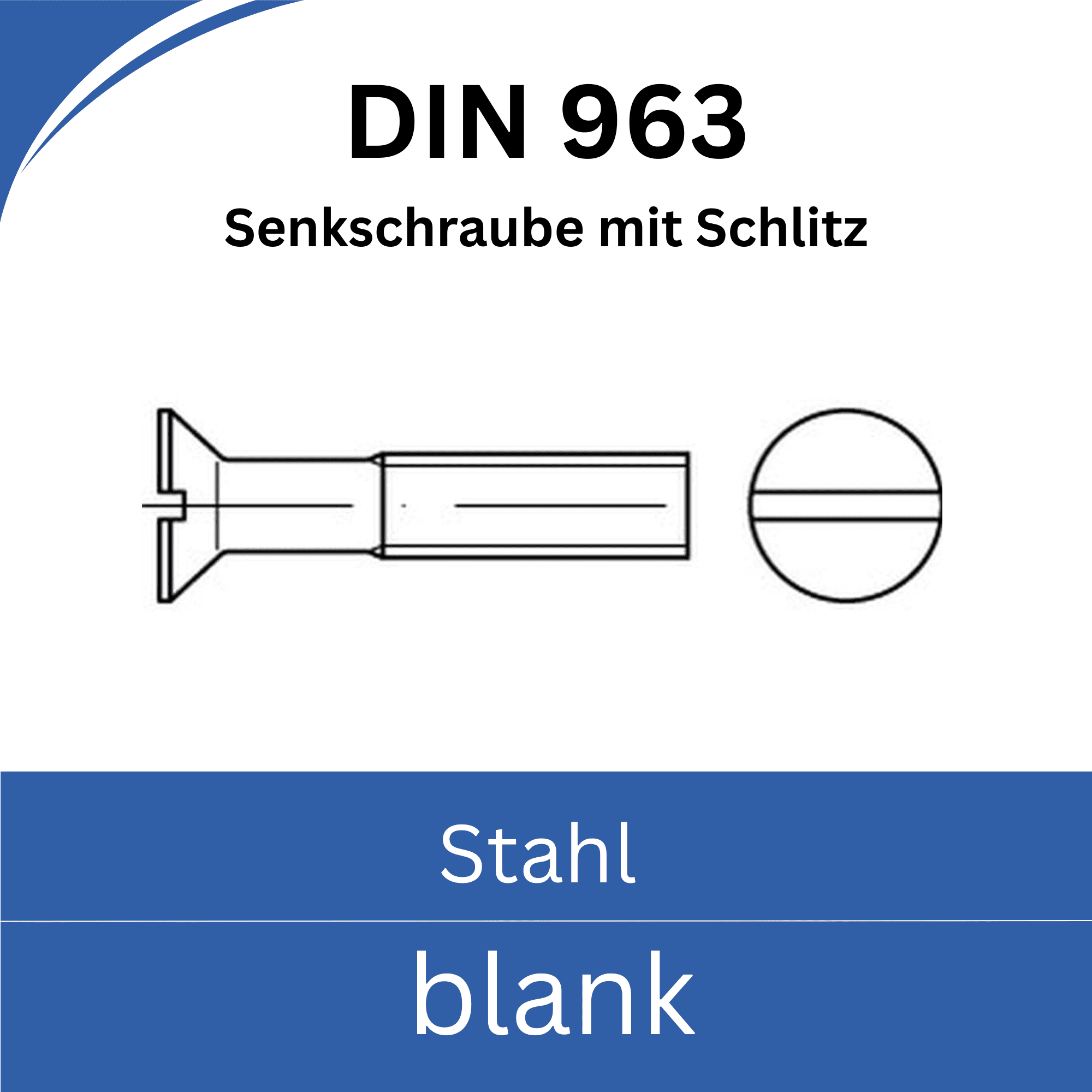 Bild von  ➤ Kategorie: DIN 963 Senkschrauben mit Schlitz (Stahl blank)