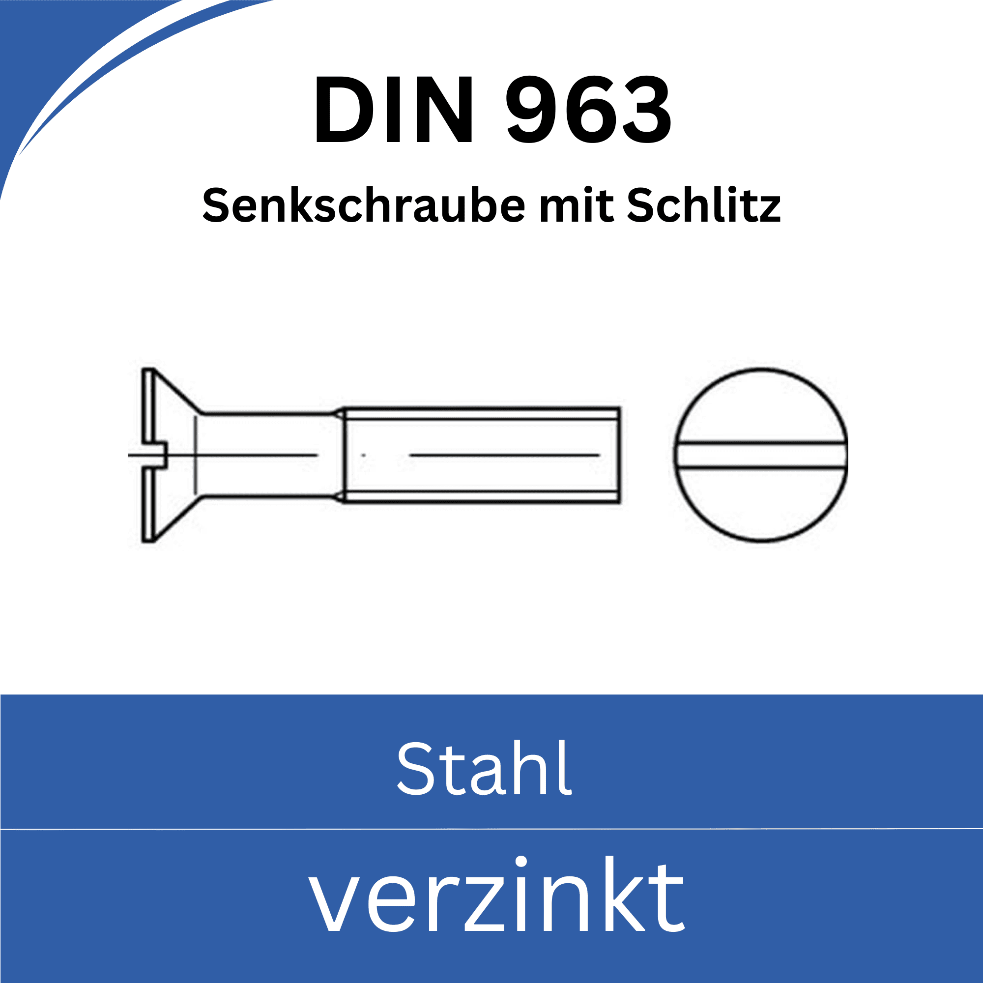 Bild von  ➤ Kategorie: DIN 963 Senkschrauben mit Schlitz (Stahl verzinkt)