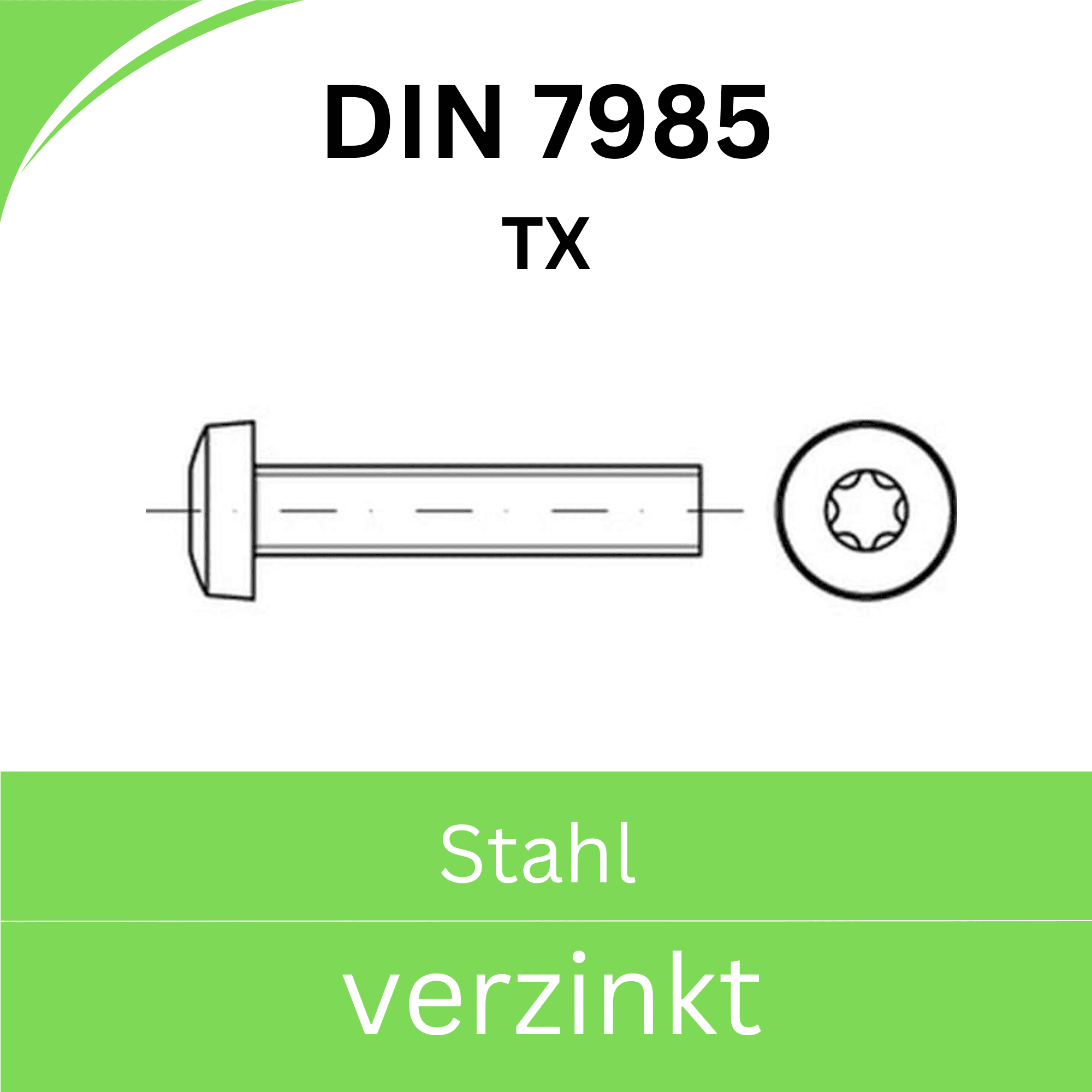 Bild von ➤ Kategorie: DIN 7985 Linsenkopfschraube mit Kreuzschlitz (Edelstahl A2) - TX