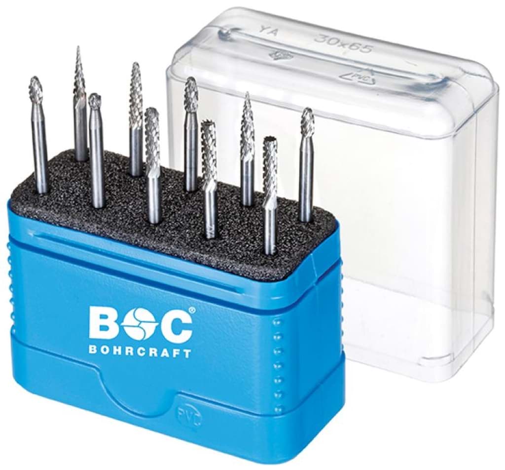 Bild von Bohrcraft HM-Kleinfrässtifte in Kunststoffkassette 10-tlg. 1 x 3,0 + 6,0 mm